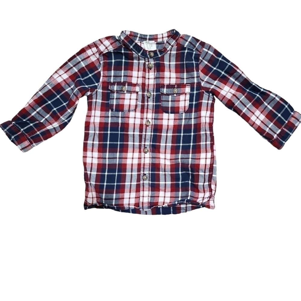 H&M Flannel Plaid Button-down Long Sleeve Shirt - 12-18 mos.